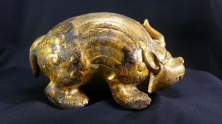 2,  000 Year - Old Chinese Gilt - Bronze Pig Dragon Floor Mat Weight Year of the Pig 2