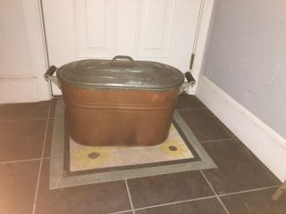 Vintage Large Copper Boiler Wash Tub Basin with Lid 2