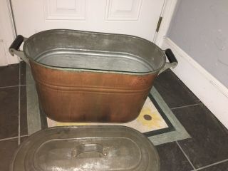 Vintage Large Copper Boiler Wash Tub Basin with Lid 4