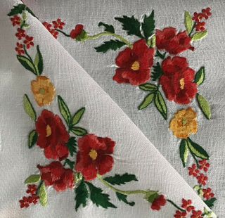 Lovely Vintage Hand Embroidered Tablecloth Pretty Florals