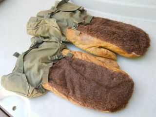 Vintage 1951 Military Artic Mittens Gloves M - 1949 MFG 1951 Korean War GRN Size M 3