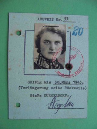 Dusseldorf 1943 Occupation Id For Woman From Ukraine Poltava With Real Photo.