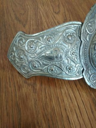 Authentic Huge Balkan Folklore Handmade Silver Jewelry Belt Buckle PAFTA 1900 12