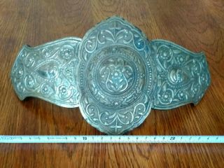 Authentic Huge Balkan Folklore Handmade Silver Jewelry Belt Buckle Pafta 1900