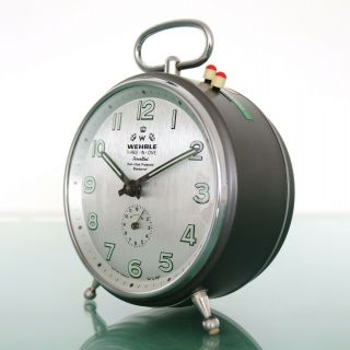 Vintage German Wehrle Three In One Clock Alarm Striking Mantel Serviced Restored