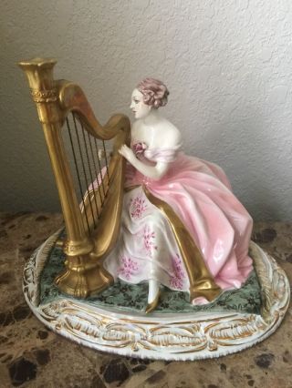 G Cacciapuoti Capo Di Monte Figurine Lady W/harp Ceramiche E Gres D 