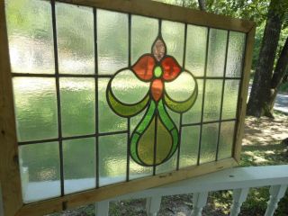 JW - 43 - PM Older LARGE Leaded Stained Glass Window F/England Reframed 4