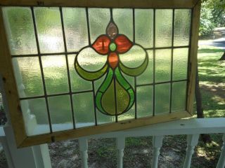 JW - 43 - PM Older LARGE Leaded Stained Glass Window F/England Reframed 8