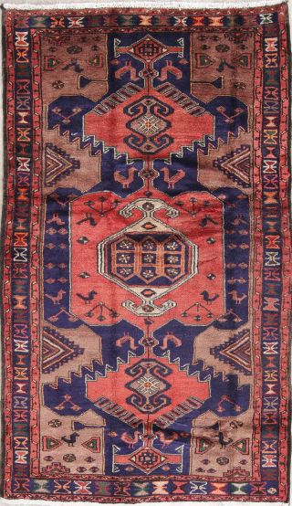 Oriental Hamadan Wool Hand - Knotted Geometric One - Of - A - Kind Oriental Area Rug 5x7