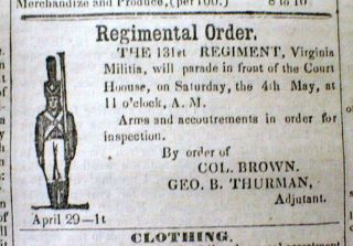 Rare 1850 Lynchburg Virginia Newspaper W Pre Civil War Illustrated Military Ad