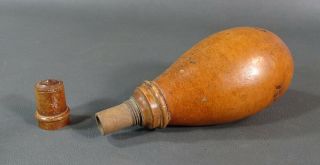 1800 ' s Pre Civil War Turned Fruitwood Treen Gun Black Powder Flask Measure Cup 4