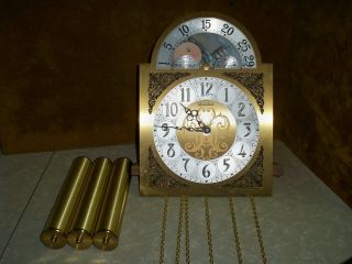 Vintage Herschede Grandfather Clock Weight Driven Chiming Movement W/ Moon Dial