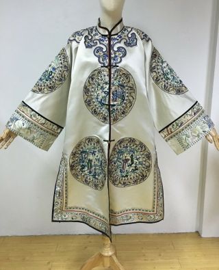 Antique Vintage Chinese Hand Embroidered Silk Robe Dress Coat Embroidery