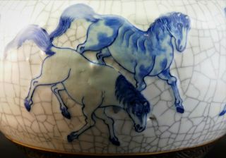 ANTIQUE 19thC CHINESE QING GUAN CRACKLE GLAZE JAR & COVER VASE,  8 HORSES WANG MU 2