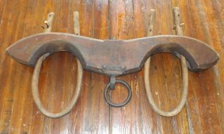 Great Large Antique Wooden Ox Cattle Double Yoke W/ Bows & Paint