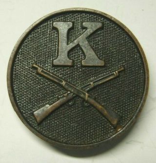 Odd Ww1 Infantry Collar Disk - " K " Co - W/ 3 Loop Sew On Attachments