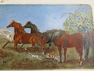 antique REALLY old PAINTING OIL PONIES HORSES 5