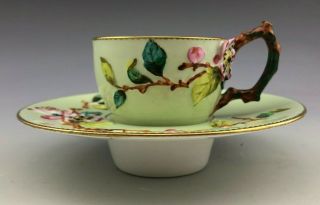 Rare Antique E J D Bodley Trembleuse Chocolate Cup & Saucer C.  1875