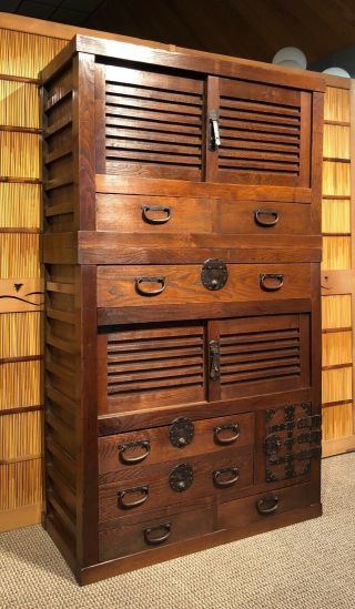 Antique Japanese Keyaki Choba Tansu Merchant Chest