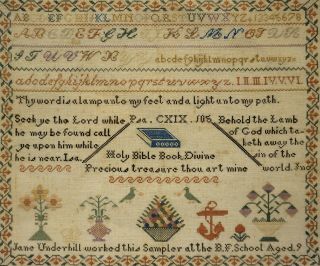 MID/LATE 19TH CENTURY MOTIF & QUOTATION SAMPLER BY JANE UNDERHILL AGE 9 - c.  1869 11