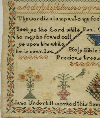 MID/LATE 19TH CENTURY MOTIF & QUOTATION SAMPLER BY JANE UNDERHILL AGE 9 - c.  1869 8