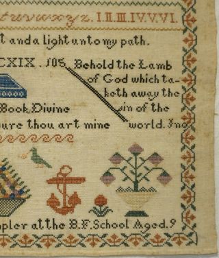 MID/LATE 19TH CENTURY MOTIF & QUOTATION SAMPLER BY JANE UNDERHILL AGE 9 - c.  1869 9