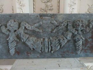 OMG OLD ARCHITECTURAL 5 ' Long Zinc METAL HEADER Pediment GARLAND FLOWERS BOWS 2