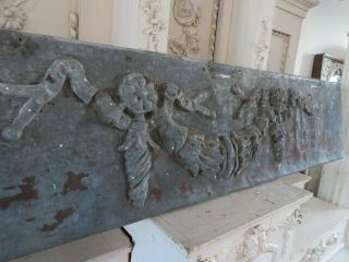 OMG OLD ARCHITECTURAL 5 ' Long Zinc METAL HEADER Pediment GARLAND FLOWERS BOWS 3