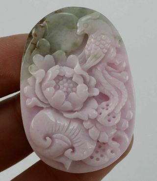 Chinese Natural Jadite Hand - Carved Dushan Jade Flower Bird Pendant Statue B3207