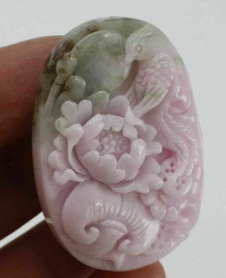 Chinese natural jadite hand - carved dushan jade flower bird pendant statue B3207 2