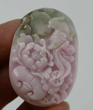 Chinese natural jadite hand - carved dushan jade flower bird pendant statue B3207 3