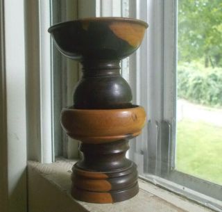 Early 1800s Treenware Wood Ink Sander Pounce Pot Rare Double Decker