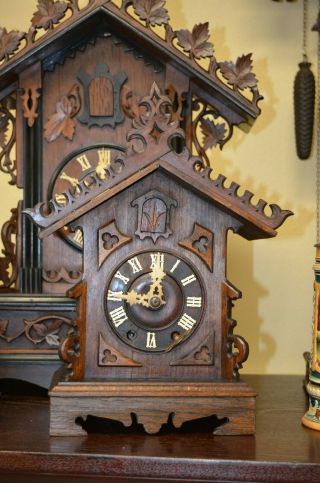 Antique German Mini G.  H.  S.  Train Style Mantle Cuckoo Clock