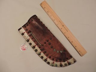 Rare And Vintage Leather Knife Sheath With Metal Decorations Ca.  1900 - 15
