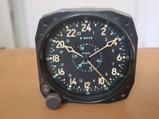 World War 2 Era Waltham Cdia Aircraft Clock.  8 Day Clock