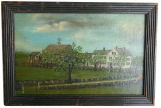 1800s Aafa Antique Folk Art Naive Country Primitive Painting Landscape