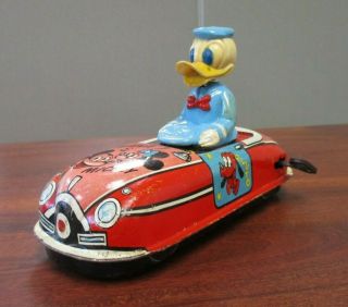 Vintage Marx Walt Disney Productions Tin Litho Wind Up Donald Duck Car