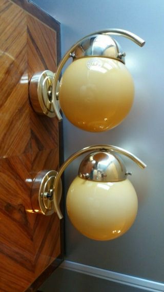 Bauhaus Pair Brass Wall Lamps From 1920 - 1930