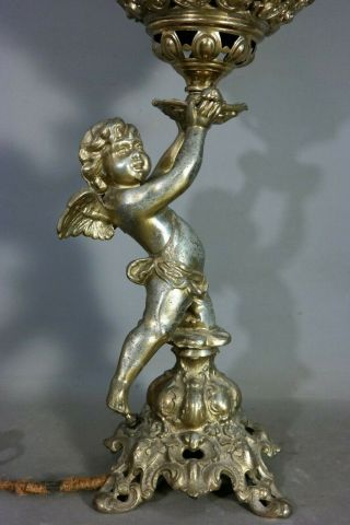 LG 19thC Antique VICTORIAN WINGED PUTTI STATUE Figural LADY BUST BANQUET LAMP 3