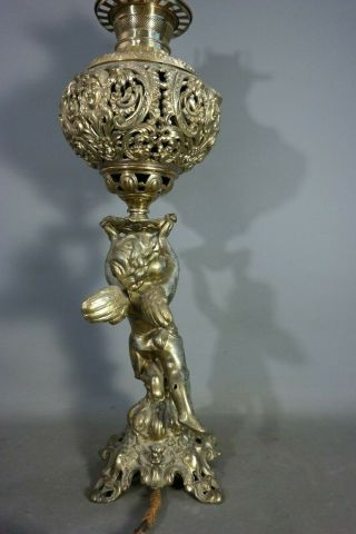 LG 19thC Antique VICTORIAN WINGED PUTTI STATUE Figural LADY BUST BANQUET LAMP 4