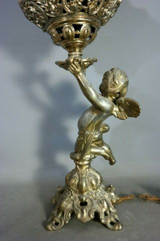 LG 19thC Antique VICTORIAN WINGED PUTTI STATUE Figural LADY BUST BANQUET LAMP 6