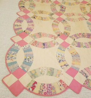 30 ' s Double Wedding Ring Antique Quilt 72 