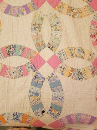 30 ' s Double Wedding Ring Antique Quilt 72 