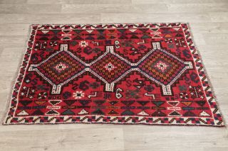 Persian Lori 3x5 Wool Hand - Knotted Geometric Tribal Oriental Foyer Rug Red 10