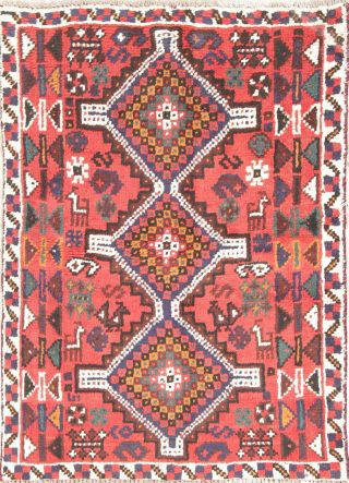Persian Lori 3x5 Wool Hand - Knotted Geometric Tribal Oriental Foyer Rug Red