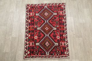 Persian Lori 3x5 Wool Hand - Knotted Geometric Tribal Oriental Foyer Rug Red 2