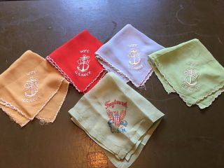Ww1 - Ww2 Antique U.  S.  Navy Silk Embroidered Handkerchiefs