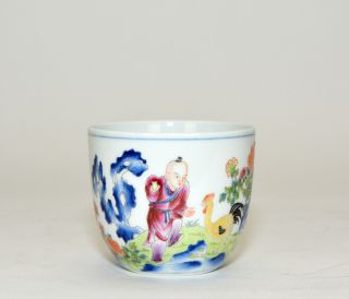 Finely Painted Chinese Calligraphy Famille Rose Chicken Wine Cup