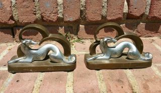 Antique Frankart Greyhound Bookends 1920s Art Deco Two - Tone Pat Applied For