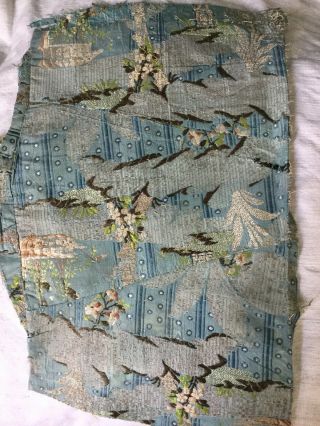 Early 18 Th Century Silk Brocade Fragment With Woven Sailing Ship.  Rare